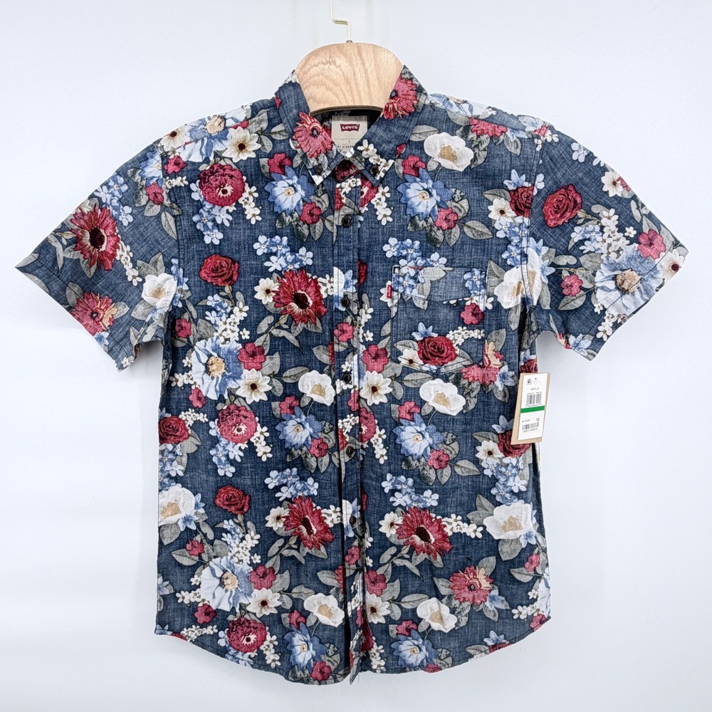 Levi's Men's L Castillo Short Sleeve Button Up Shirt Castillo‎ Dress Blue Floral